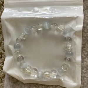NEW Clear Elastic Beaded Bracelet Elegant Glitter Reiki Infused Stretch NIB